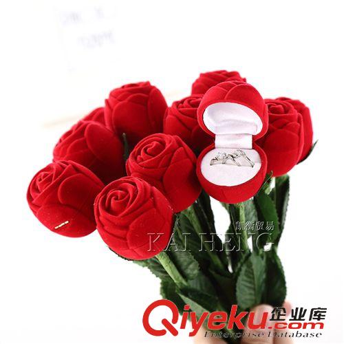 飾品展示架 【凱衡】紅色玫瑰花戒指盒情人節禮物個性創意戒指盒求婚戒指盒