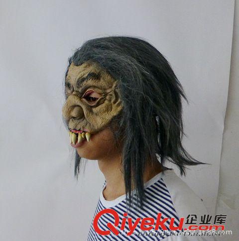 恐怖面具 萬圣節恐怖面具 舞會派隊面具 帶發恐怖面具 獠牙精靈恐怖面具原始圖片3