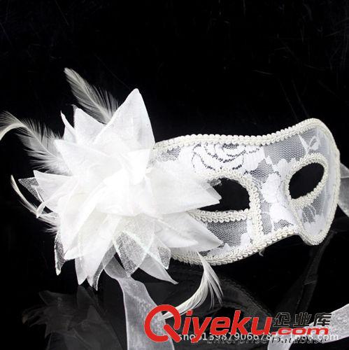 眼罩面具系列 萬圣節(jié)純手工wns面具 金蔥布 紗花 羽毛 舞會半透明百合花面具原始圖片2
