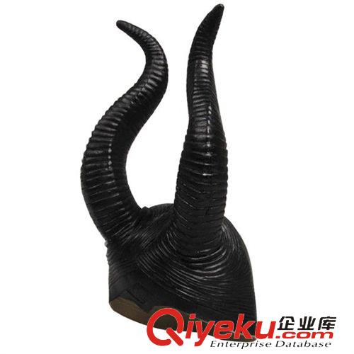 【化妝舞會面具】 萬圣節乳膠頭套沉睡惡魔牛角 咒瑪琳菲森黑暗女巫黑色牛角帽子原始圖片2