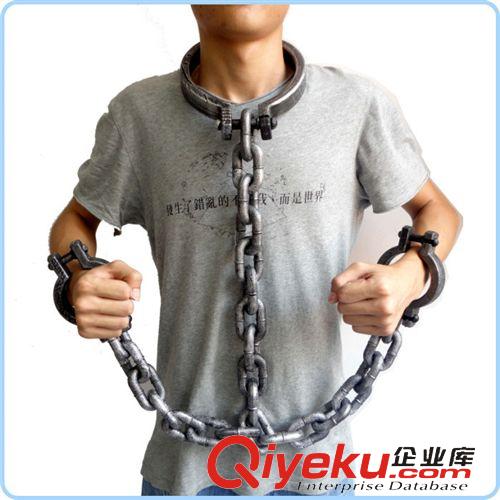 【萬圣節用品】 萬圣節用品 舞會表演道具 頭+手鏈條 囚犯道具 塑料上半身銬玩具原始圖片3