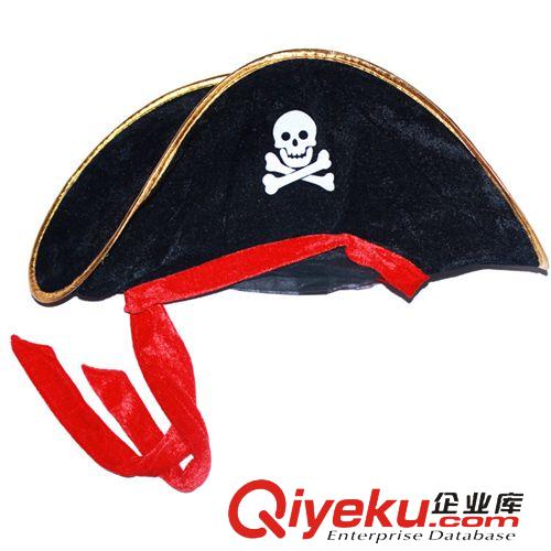 【舞會帽子】 萬圣節用品 舞臺表演道具 舞會裝扮海盜帽 紅飄帶海盜帽子原始圖片2