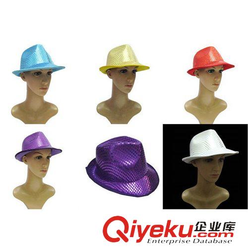 【舞會帽子】 韓版爵士舞帽 時尚亮片禮帽 亮片舞蹈帽 舞臺魔術表演珠片帽子原始圖片2