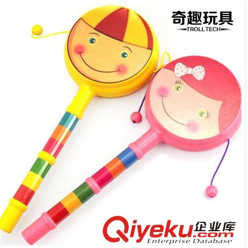 木制玩具  卡通笑臉撥浪鼓 雙面手搖鈴傳統寶寶波浪鼓 兒童早教玩具