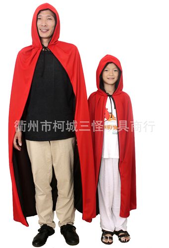 成人衣服 供應萬圣節(jié)游戲表演鬼節(jié)衣服鬼披風斗篷 帶帽紅黑兩面穿披風 加長