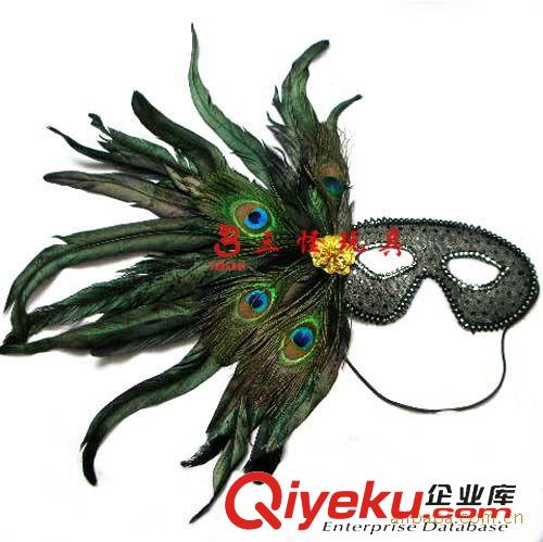 .....羽毛面具 供應(yīng)游戲表演面具 舞會(huì)面具批發(fā) 側(cè)邊孔雀羽毛亮片面具原始圖片2