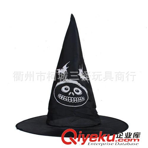 帽子 供應(yīng)鬼節(jié)用品 萬(wàn)圣節(jié)帽子 巫師帽 全黑帽 印花尖角帽原始圖片3