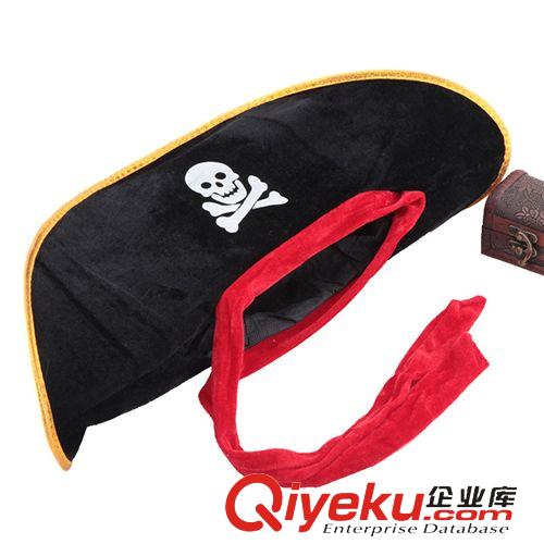 節日表演用品 萬圣節廠家舞會用品-加勒比海盜船長帽海盜帽子 扁有紅帶 61g