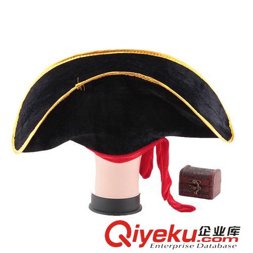 節日表演用品 萬圣節廠家舞會用品-加勒比海盜船長帽海盜帽子 扁有紅帶 61g