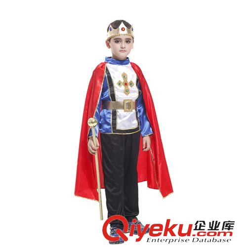 節日表演用品 萬圣節cosplay兒童男服裝化裝舞會 cos高貴藍國王 王子服裝330g