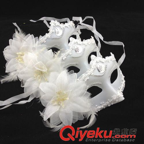 舞會面具 廠家批發(fā) 白色時尚帶花面具 派對舞會面具維尼斯面具批發(fā)