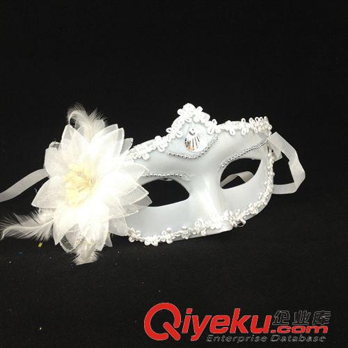 舞會面具 廠家批發(fā) 白色時尚帶花面具 派對舞會面具維尼斯面具批發(fā)原始圖片3