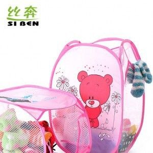 臟衣籃 折疊卡通衣服收納筐 臟衣籃 洗衣簍 整理換洗衣物藍(lán)網(wǎng)布尼龍+鋼絲原始圖片3