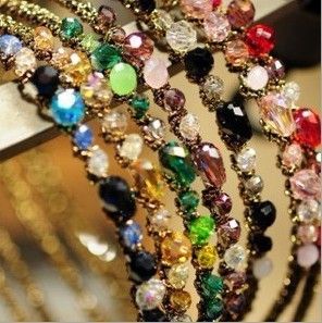 韓國(guó)飾品 韓國(guó)飾品批發(fā) 特閃撞色金線不規(guī)則纏繞水晶串珠發(fā)箍頭箍發(fā)飾原始圖片2