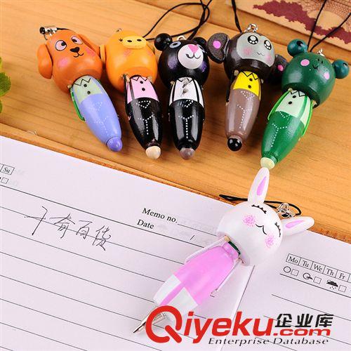 韓國(guó)文具 木制卡通動(dòng)物隨身筆木制短筆/手機(jī)掛件/卡通木質(zhì)圓珠筆代理加盟