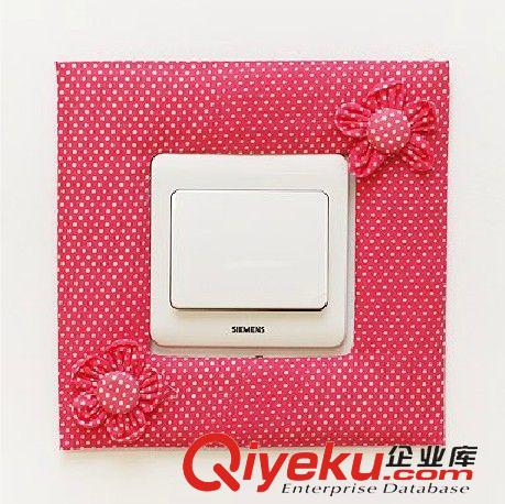 精品貼紙 布藝開關(guān)貼批發(fā) 時尚家居田園布藝花朵小圓點(diǎn)加棉開關(guān)貼套 4色原始圖片3
