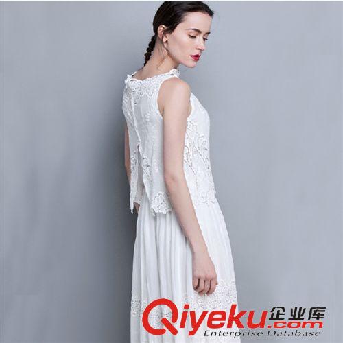 精品區 歐洲站新款女裝連衣裙夏季 時尚dp淑女蕾絲邊純色棉長裙清倉原始圖片2