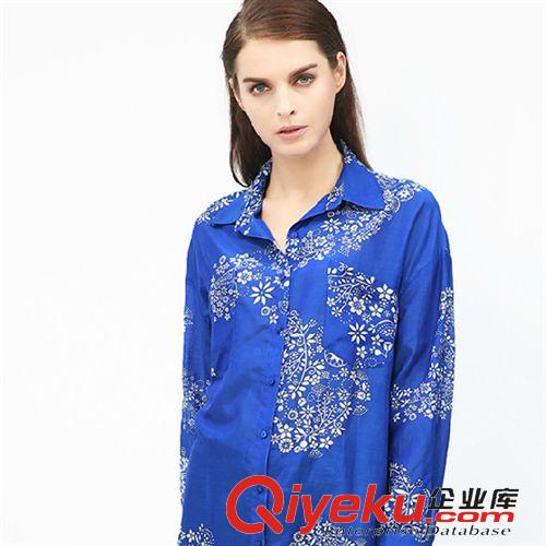 2014秋冬新品 2014秋季新款長袖花色襯衫真絲絲棉翻領(lǐng)上衣女初秋寬松襯衣 預(yù)售原始圖片2