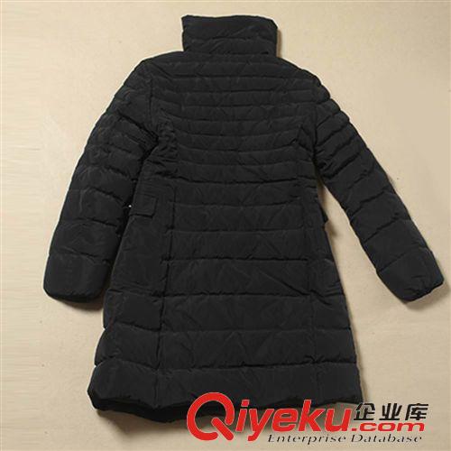 2014秋冬新品 設(shè)計(jì)師品牌 時(shí)尚黑色雙排扣冬裝羽絨服女中長(zhǎng)款保暖外套 鴨絨