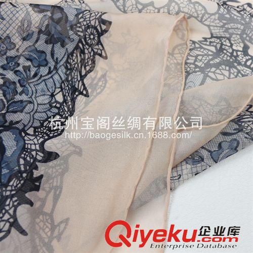 真絲長巾 麥家蕾絲印花桑蠶絲真絲長巾女圍巾鬼頭骷髏頭裸色桑蠶絲絲巾原始圖片2