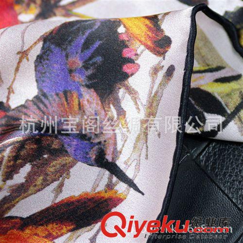 真絲長巾 女士?jī)?yōu)雅 蜂鳥長巾百鳥圖數(shù)碼印花光澤順滑手工卷邊 gd真絲絲巾原始圖片2