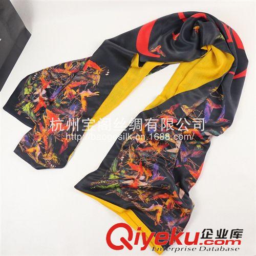 gd羊絨羊毛圍巾 麥麥數(shù)碼噴繪蜂鳥重磅素縐緞?wù)娼z超大雙層披肩圍巾原始圖片2