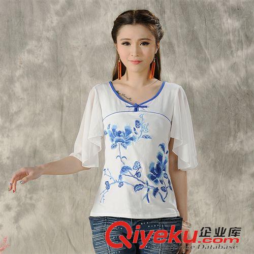 【原創(chuàng)2015新款】 C9603 預(yù)售女裝2015春夏新款民族風(fēng)繡花短袖T恤  多色大碼女裝