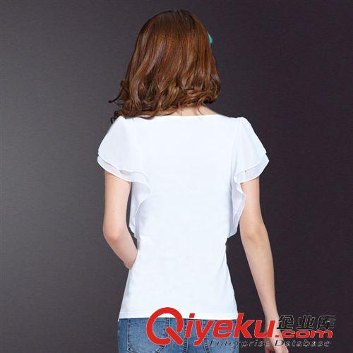 【經典款現貨】 M8607實拍2013新品 清新荷葉袖修身 女裝刺繡網紗t恤 短袖女 夏裝原始圖片2