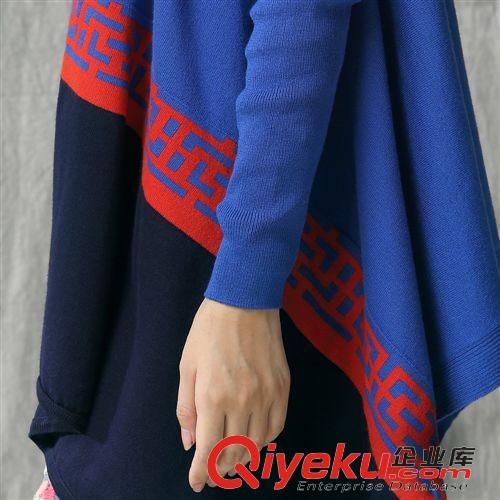 【2014冬裝新品sf】 T8615 民族風秋冬女裝 大碼撞色不規則披肩 中長款針織毛衣開衫原始圖片3