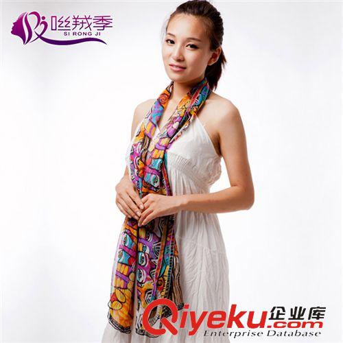 真絲圍巾 咝羢季 真絲圍巾 卡通貓頭真絲印花絲巾 防曬披肩 桑蠶絲圍巾