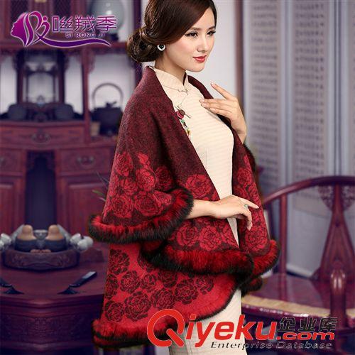 {bfb}羊毛圍巾 咝羢季 高貴氣質(zhì)女士披肩 狐貍毛保暖斗篷外套 {bfb}羊毛 皮草圍巾原始圖片2
