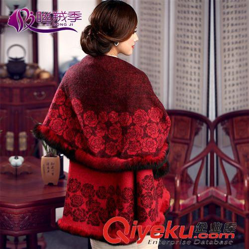{bfb}羊毛圍巾 咝羢季 高貴氣質(zhì)女士披肩 狐貍毛保暖斗篷外套 {bfb}羊毛 皮草圍巾原始圖片3