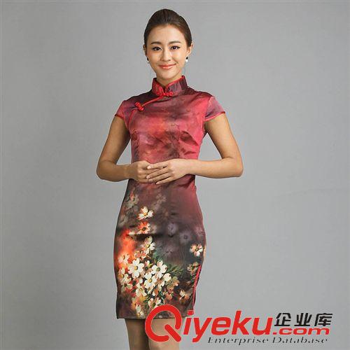 旗袍 2014新款真絲旗袍 禮儀顯瘦 桑蠶絲 gd禮品 廠家直銷原始圖片3