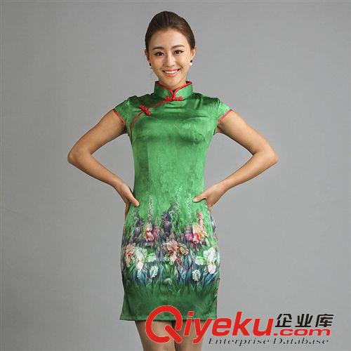 真絲旗袍 2014新款真絲旗袍 亮色性感顯瘦連衣裙 禮儀小姐 多色 廠家直銷原始圖片2