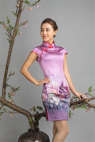 真絲旗袍 2014新款真絲旗袍 亮色性感顯瘦連衣裙 禮儀小姐 多色 廠家直銷原始圖片3