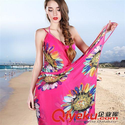 防曬沙灘巾 春夏秋季新款女士薄絲巾海邊吊帶外貿防曬雪紡沙灘巾兩用披肩批發