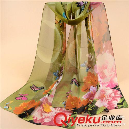 絲巾紗巾 廠家批發 韓國秋冬新款韓版蝴蝶花喬其絲巾 女士超長圍巾 披肩原始圖片2