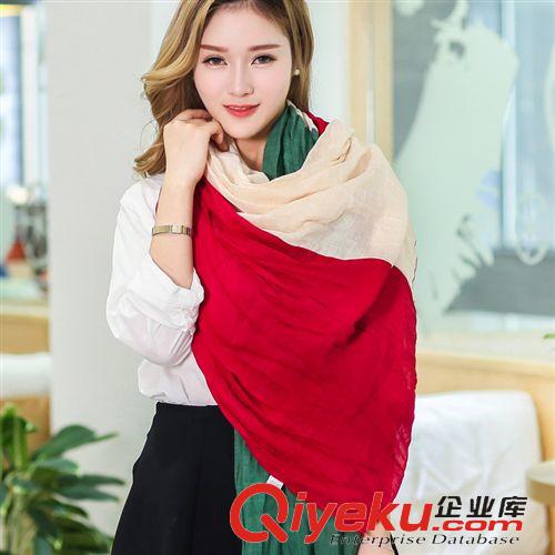 時尚款圍巾 2014韓國版秋冬新品過度色拼接棉麻超長圍巾 女士休閑百搭圍脖