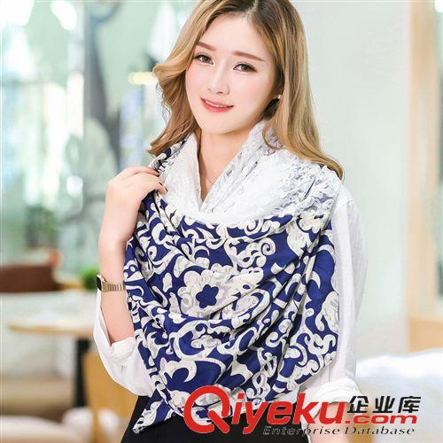 時尚款圍巾 2014韓國版秋冬新款女士拼接蕾絲超長圍巾 日系OL百搭淑女披肩