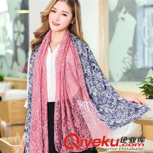 時尚款圍巾 2014韓國版秋冬新款女士拼接蕾絲超長圍巾 日系OL百搭淑女披肩