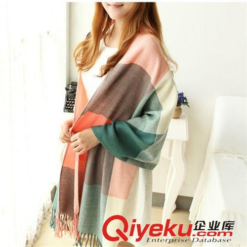 秋冬新品 mx812拼色彩色格子圍巾2013新款 超長原單韓國秋冬款毛線圍巾披肩原始圖片2