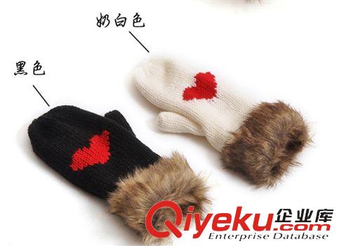 秋冬新品 盛琦毛線針織麻花冬季手套雙層加厚款全指帶掛繩手套連指女士純色原始圖片3