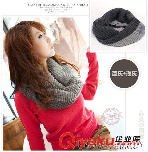 毛線圍巾 F032-1韓版拼色圍脖 甜美毛線圍巾批發(fā) 杭州桐廬針織雙色圍脖秋冬原始圖片2