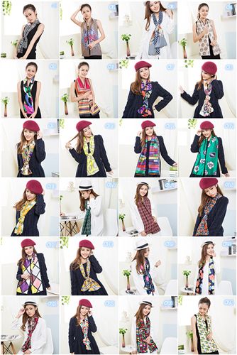 絲巾 2014四季新款女百搭雪紡圍巾緞面雙層小絲巾 領(lǐng)巾 絲巾圍巾批發(fā)原始圖片2
