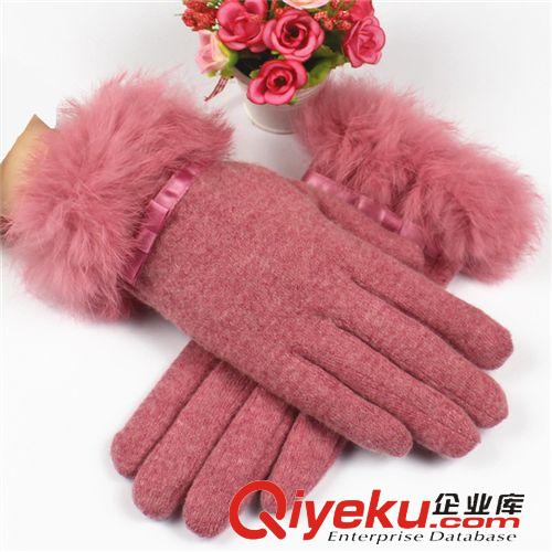 保暖手套 秋冬韓版羊毛雙層羊絨蝴蝶結女士保暖兔毛手套分指手套 批發