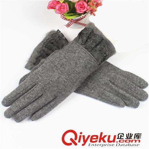 保暖手套 秋冬新款女士時尚兔毛羊絨手套 蕾絲優雅保暖羊毛手套