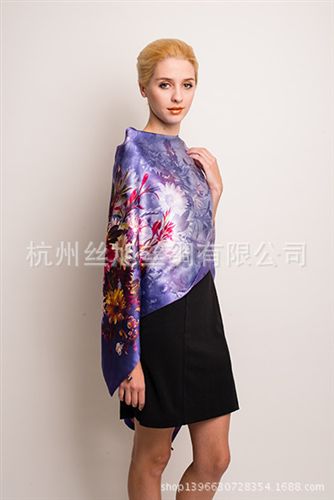 精品圍巾 現貨供應19mm素縐緞數碼噴繪單層gd真絲圍巾批發零售 廠家直銷