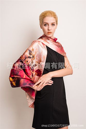 精品圍巾 現貨供應19mm素縐緞數碼噴繪單層gd真絲圍巾批發零售 廠家直銷原始圖片2