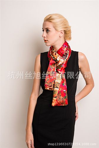 精品圍巾 廠家直銷2014新款秋冬19mm素縐緞數碼噴繪圍巾 雙層高檔真絲絲巾