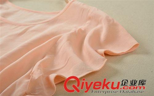 真絲爆款春夏裝 夏季真絲連衣裙荷葉袖寬松大碼系帶收腰純色女雙縐{bfb}桑蠶絲原始圖片2